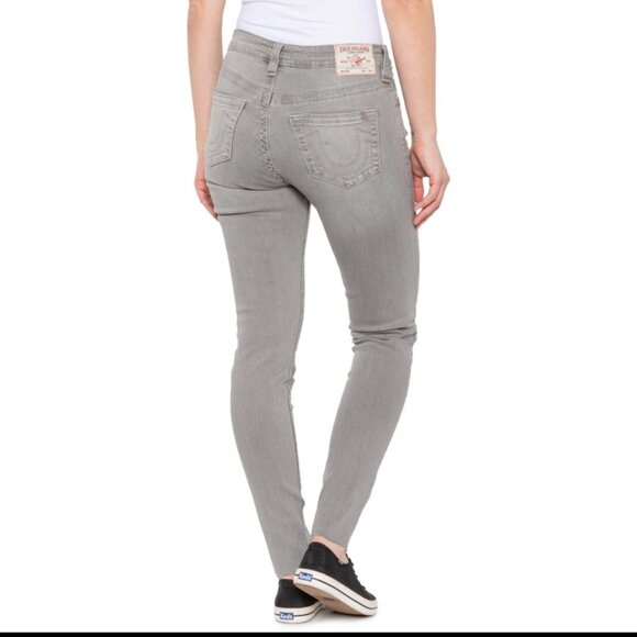 True Religion Jennie Curvy Super Skinny Jeans Womens Size 26 Raw Hem Gray - Picture 2 of 9